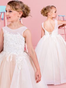 Vintage Scoop Sleeveless Lace and Appliques Backless Flower Girl Dresses