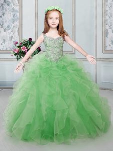 Edgy Straps Lace Up Beading and Ruffles Little Girls Pageant Gowns Sleeveless