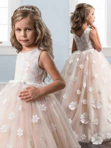 Scoop Champagne Sleeveless Tulle Zipper Custom Made Pageant Dress for Quinceanera and Wedding Party