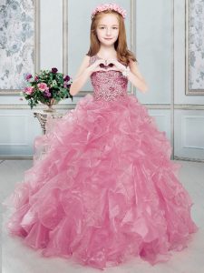 Scoop Organza Sleeveless Floor Length Kids Formal Wear and Beading and Ruffles