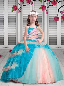 Organza Spaghetti Straps Sleeveless Lace Up Beading and Ruffles Evening Gowns in Multi-color