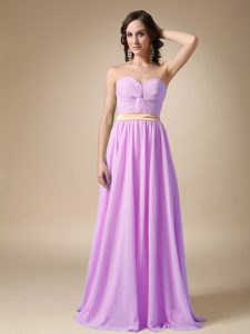 Best Lavender Sweetheart Long Ruched Chiffon Holiday Dress with Belt