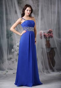 Nice One Shoulder Long Royal Blue Ruched Holiday Dress with Beading