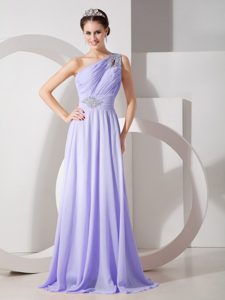 New Lilac One Shoulder Ruched Beaded Holiday Dresses with Cutout
