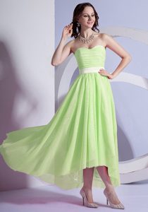 Chic Sweetheart High-low Yellow Green Ruched Chiffon Summer Holiday Dress