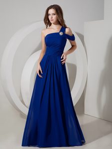 Noble Royal Blue One Shoulder Long Ruched Chiffon Prom Holiday Dress