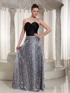 Customized Ruched Sweetheart Long Black Printed Spring Holiday Dress