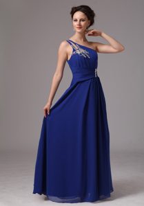 Royal Blue One Shoulder Long Holiday Dress with Appliques and Cutout