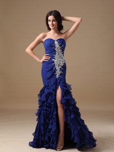 New Sweetheart Royal Blue Holiday Dress with Appliques and Ruffles