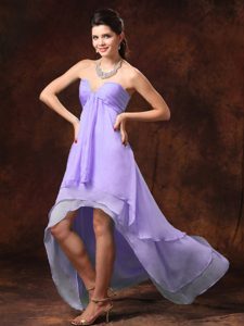 Beautiful Lilac High-low Empire Chiffon Sweetheart Holiday Dress with Beading