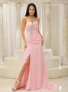 High Slit and Ruched Bodice Beaded Sweetheart Holiday Dress for Custom Made