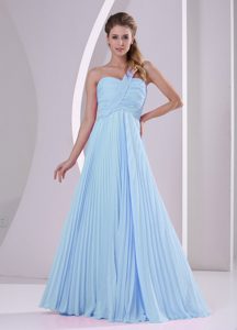 Light Blue One Shoulder Chiffon Ruched Empire Holiday Dress with