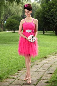 Empire Straps Mini-length Tulle Holiday Dress with Sashes and Beading on Sale
