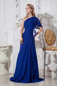 Blue One Shoulder Chiffon Holiday Dress with on Promotion