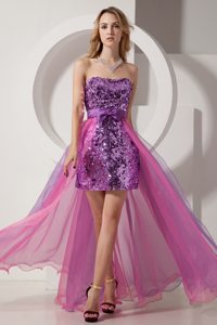 Purple and Pink Column Strapless High-low Sequined and Chiffon Holiday Dress