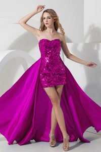 Ready to Wear Fuchsia Mini-length Holiday Dress with Sequin over Skirt for Girls