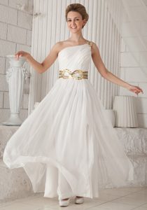 White One Shoulder Chiffon Holiday Dress with Sequins on Wholesale Price