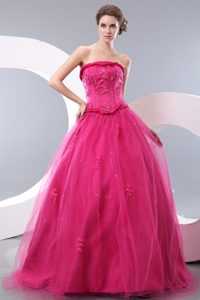 Unique Hot Pink Strapless Tulle Beaded Holiday Dress on Wholesale Price