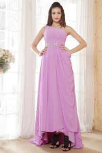 Lavender One Shoulder Chiffon Ruched and Beaded High-low Holiday Dresses