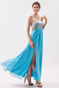 Aqua Blue Empire Strapless Ankle-length Chiffon Holiday Dresses with Sequins