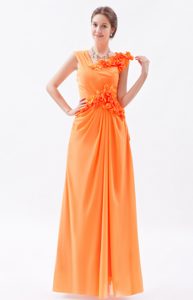 Orange Column Asymmetrical Chiffon Holiday Dress with Hand Made Flowers