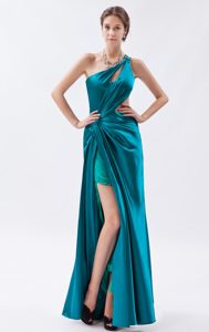Special One Shoulder Elastic Woven Satin Beaded and Ruched Holiday Dresses
