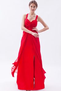 Attractive Red Empire Straps Chiffon Ankle-length Holiday Dresses with High Slit