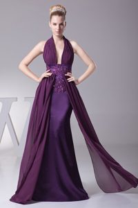 Halter Plunging Neckline Cool Back Beaded and Appliqued Holiday Dress in 2013
