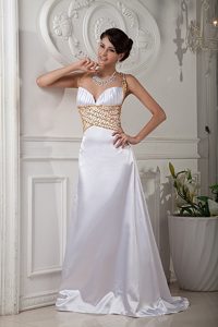 Elegant White Satin Beaded and Ruched Holiday Dresses with