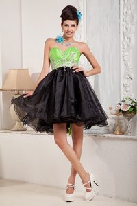 Black and Spring Green Sweetheart Mini-length Organza Beaded Holiday Dress