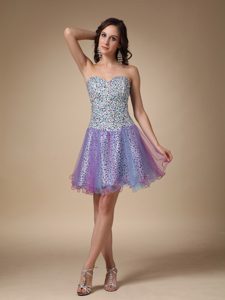 Colorful Sweetheart Mini-length Leopard Fabric and Organza Holiday Dress