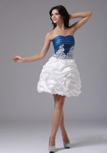 Sweetheart Mini-length Blue White Appliqued Homecoming Dress with Pick-ups