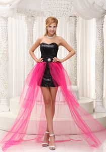 Sweetheart High-low Black Sequin and Hot Pink Tulle Homecoming Party Dress