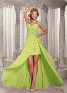 Sweetheart Yellow Green High-low Ruched Homecoming Dresses with Appliques