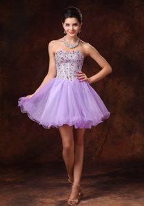 Sweetheart Mini-length Purple Tulle Homecoming Dress with Beading for Cheap