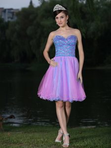 Sweetheart Knee-length Blue and Purple Homecoming Party Dress with Beading