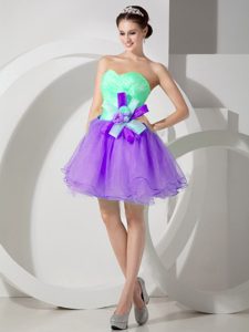 Sweetheart Mini-length Aqua and Purple Homecoming Party Dress with Flowers