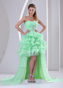 Light Green Sweetheart High-low Ruched Beaded Homecoming Dress with Ruffles