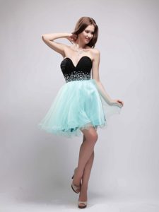 Black and Baby Blue Sweetheart Mini-length Homecoming Dress with Beading
