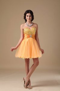 Sweetheart Mini-length Orange Tulle Homecoming Dress for Girls with Beading