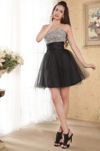 Black Sweetheart Prom Homecoming Dresses with Shining Beading in Tulle