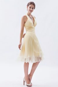 Champagne Princess Halter Dress for Homecoming in Organza with Ruching