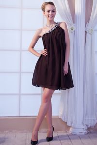 Brown Empire One Shoulder Homecoming Dresses with Beading in Chiffon
