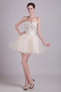 Champagne Sweetheart Short Homecoming Dress in Organza with Beading