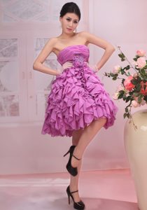 Lavender Appliqued Strapless Chiffon Prom Homecoming Dress with Ruffles