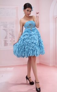 Strapless Baby Blue Chiffon Appliqued Homecoming Dress with Ruffles