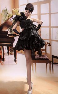 Black Single Shoulder Mini Homecoming Dress with Hand Made Flowers