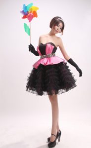 Black and Pink Short Prom Homecoming Dresses with Beading and Ruffles