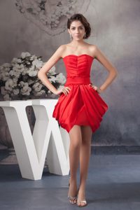 Red Strapless Mini-length Prom Dress for Homecoming with Ruching on Sale