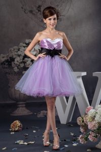 Lavender Mini-length Organza Prom Homecoming Dress with Belt for Cheap